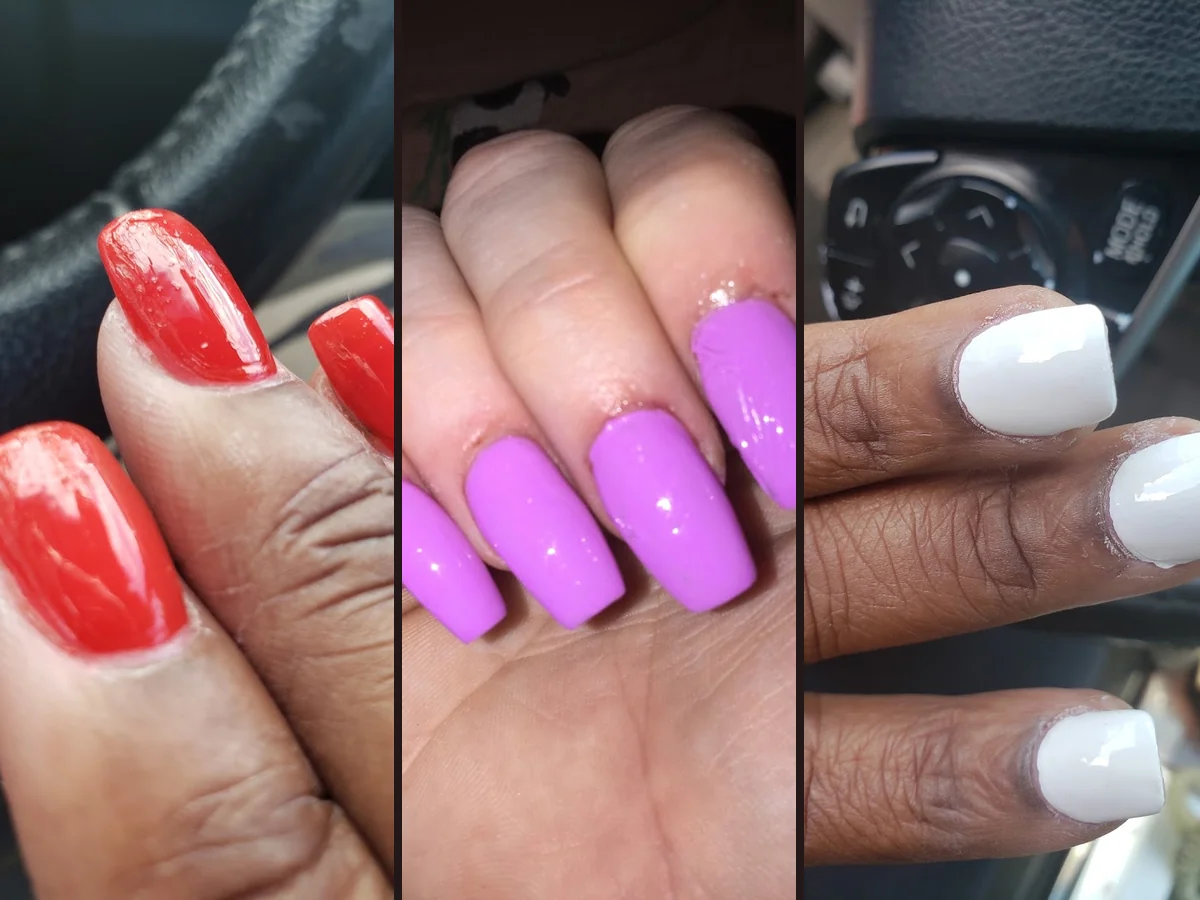 Nail salon workstation with manicure tools.